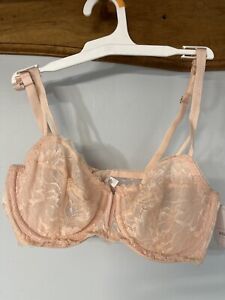 Auden Unlined Balconette Underwire Bra Pale Pink Lace 36C New With Tags