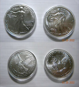 2021 1oz American Silver Eagles CAPSULATED 2 Coin LOT_ FIRST & LAST TYPE 1 &2 BU