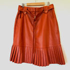 Ryegrass Faux Leather Pleated Mini Skirt Orange Size 6 Belted