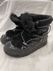 UGG Women's Highland Waterproof Exposed Fur Winter Lace Up Boots BLACK  Size 10
