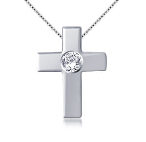 1.01 Ct VVS1: 'Near White Round Moissanite Diamond Jesus Cross Silver Pendant