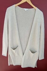 Minnie Rose Cashmere Sweater Small Beige Tan Cardigan Open Front