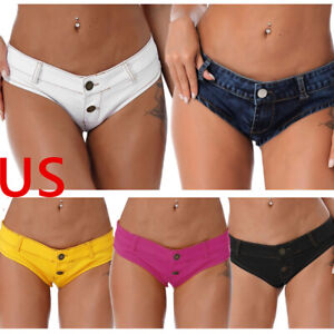 US Women's Low Waist Denim Shorts High Cut Thong Underwear Summer Jean Hot Pants