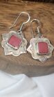 Vintage Seminole Red Coral Earrings Heavy Solid Sterling Silver Native American