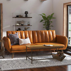 Convertible Sofa Bed Sleeper Camel Faux Leather Day Lounger Couch 81.5L x 34.5W