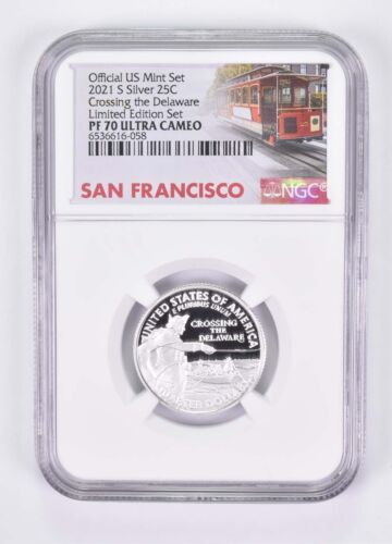 2021-S Silver PF70 Crossing the Delaware Quarter NGC Limited Edition San Fran