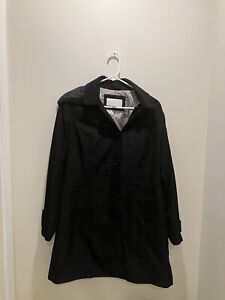 Relativity Women's Sz Med Black Classic Trench Coat Lined Hooded And Pockets