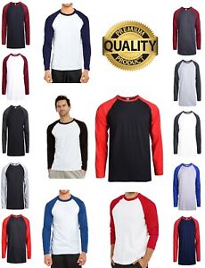 Men Baseball Cotton Long Sleeve T-Shirt Soft Breathable Raglan Jersey Size S-3XL
