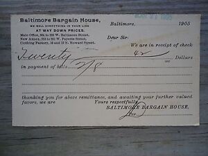 1905 Postcard Baltimore Bargain House Baltimore MD mailed to Minter Alabama