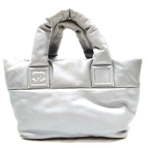 Chanel Hand Bag Coco Mark Silver Leather 3548359