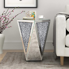 Mirrored End Table Crystal Diamond Setting Coffee Table Silver Glass Side Table