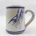Handmade And Hand Painted Art Pottery Coffee Mug Gray with Blue Bird Signed