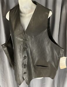 Vintage Phase 2-2XL Tall Black Button Front Pockets Genuine Leather 80s NEW
