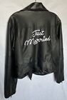 DAVIDS BRIDAL Just Married Embroidered Faux Leather Moto Jacket Bride Wedding L