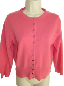 PURE Collection 100% Cashmere Pink 3/4 sleeve Crew Neck Cardigan US 8/10