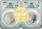 New Listing2023 $1 Silver Morgan and Peace Dollar 2 Coin Set CAC MS70 Advanced Delivery