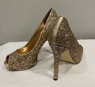 GUESS Women’s Gold/Rose Gold? Glitter Platform Peep Toe Heels Shoes US 8.5