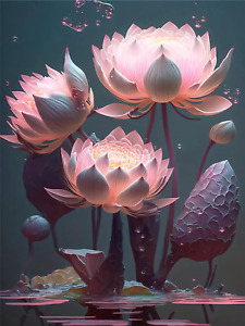 5D Diamond Painting, DIY Lotus Diamond Painting Art Kits for Adults, Lotus Pink