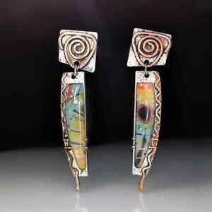 Vintage Spiral Colorful Drop Dangle Earrings 925 Silver Plated Boho Jewelry Gift