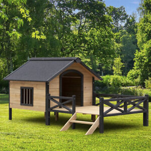 Outdoor Large Wooden Cabin House Style Wooden Dog Kennel with Porch Pet shelters