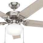 Hunter Fan 52 inch Brushed Nickel Traditional Indoor Ceiling Fan with Light Kit