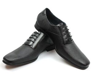 Men's Dress Shoes Black Oxford Lace Up Herringbone Design Formal Business Prom