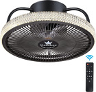 Low Profile Flush Mount Ceiling Fans with Lights and Remote,15'' Small Modern Bl