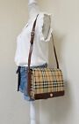 BURBERRY Coated Canvas And Leather Check Shoulder Bag AUTHENTIC