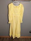 Vintage 1970s Handmade Hippy Sunflower Yellow Dress with Lace Cuffs  and Bodice