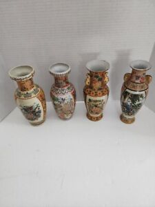 New Listing4- NICE ANTIQUE ORIENTAL POTTERY TRANSFERWARE VASE's, HAND ENAMELED ACCENTS