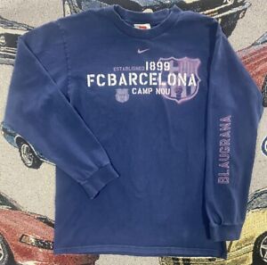 Vintage Y2K Nike FCB Barcelona Long Sleeve Shirt Men's Small Soccer