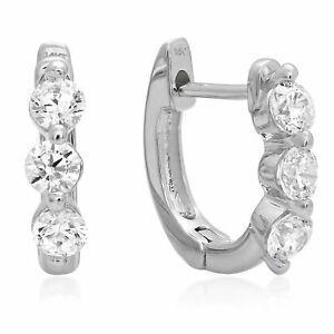 0.48ct Round Cut Hoop Lab created Diamond Solid 14K White Gold Earrings