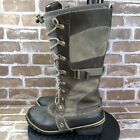SOREL Conquest Carly 2 Khaki Tall Leather Duck Boots NL2033-208 Womens Size 7.5