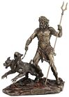 Cold Cast Bronze Hades Holding Staff With Cerberus Figurine Home Decor