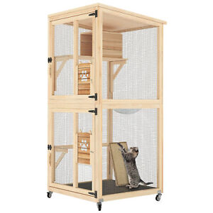 73''H Cat House Outdoor Catio Cat Enclosures w/Wheels Kitty House w/ Resting Box