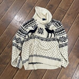 Mens VTG Polo Ralph Lauren Cashmere Moose Reindeer Shawl Cardigan Sweater XL
