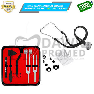 Ultimate Medical Student Set Stethoscope Hammer, Penlight, Tuning Forks, Scissor