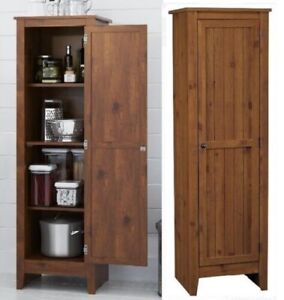 Storage Cabinet Cupboard Linen Closet 1 Door Pantry Bath Kitchen 4 Shelf Retro