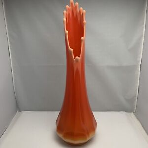 LE Smith MCM Bittersweet Orange Swung Vase 16.5” Paneled Pattern Vintage Vase 2