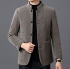 Wool Blend Stand Collar Coat Men's Casual Wool Cotton Coat Jacket Warm Trench