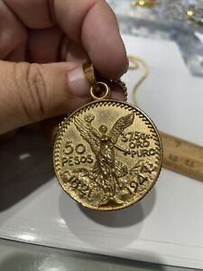 LG 50 Pesos Gold Plated 1821-1947 Mexican Centenario Mexico Coin With/ 18” Chain