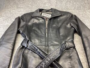 Wilson Pelle Studio Leather Jacket Women's XS Full ZIp Liner Trench Coat Black