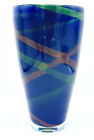 Vintage Soholm Danmark Tall Blue Glass Vase with Cross Ribbon Accents HEAVY