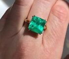 Certified Natural Green Emerald 14K Solid Yellow Gold  Ring Gift For Her
