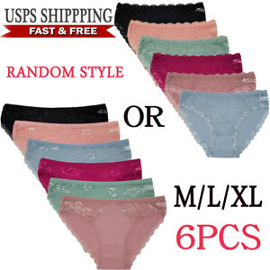Lot 6 Sexy Women Bikini Panties Brief Floral Lace Cotton Underwear US