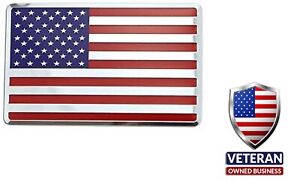 ALUMINUM American Flag Stick On Emblem Auto Truck Decal Badge Sticker Patriotic