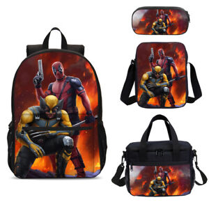 Deadpool Wolverine Cartoon Kids Big School Backpack Cooler Lunch Bag Pen Bag Lot
