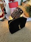 YSL BLACK COSMETIC MAKEUP BAG WITH GOLD COLOR LOGO