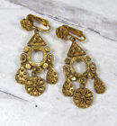 Vintage Art Jewelry Co Etruscan Bohemian Style Dangle Drop Flower Clip Earrings