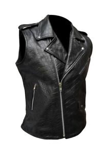 Mens Vest Crocodile Print Black Leather Bikers Waistcoat Vest -Garment Chest 56